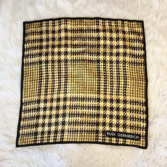 Rudi Gernreich Vintage 100% Silk Houndstooth Plaid Square Scarf Hand Rolled - Picture 2 of 10